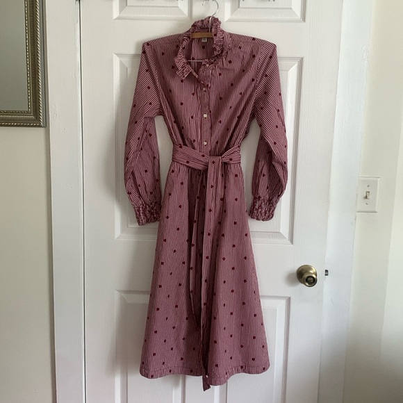 Free Assembly Dresses & Skirts - Free Assembly Polka Dot & Stripes Maroon Dress Size Small